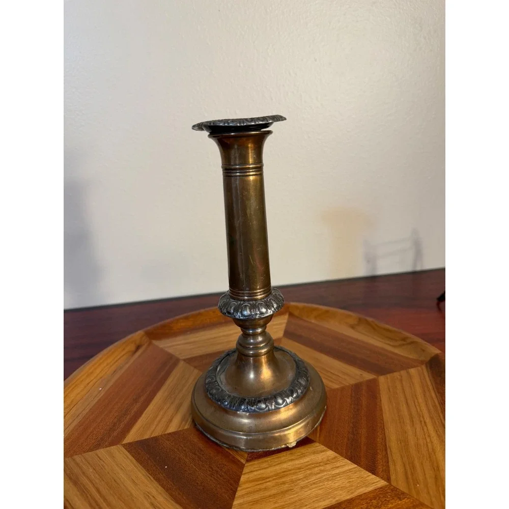 Vintage Brass Candlestick Holder Ornate Decorative Banding Antique Gold Fini8.5